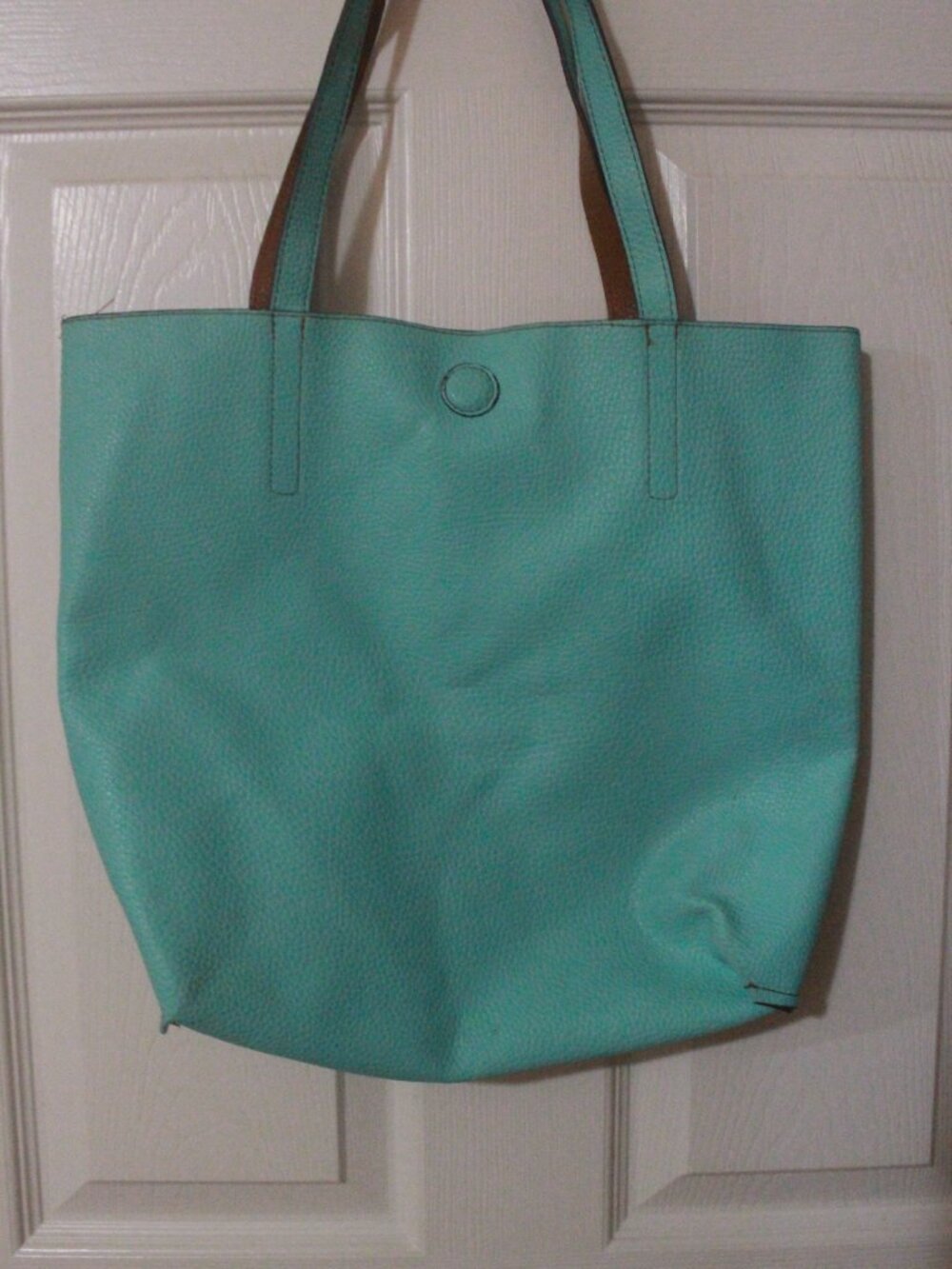 Teal Tote Bag with Contrast Brown Interior & Double Shoulder Straps NN